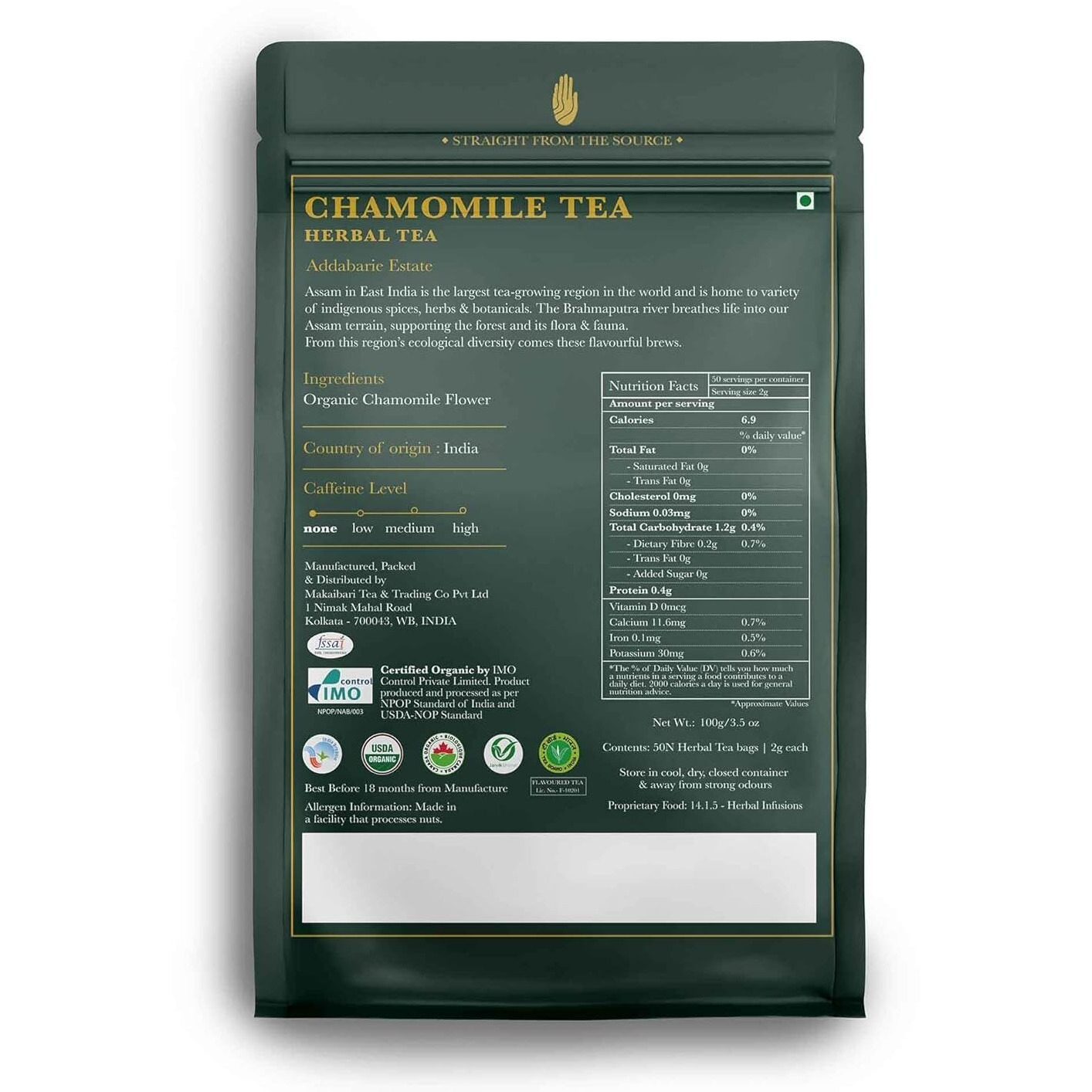 LUXMI Estates Chamomile Herbal Tea 50 Tea Bags (100 Gm) Loose Tea | Herbal Tea | Caffeine-Free | Single Ingredient | 50 Cups Bulk Pack |Organic|Natural