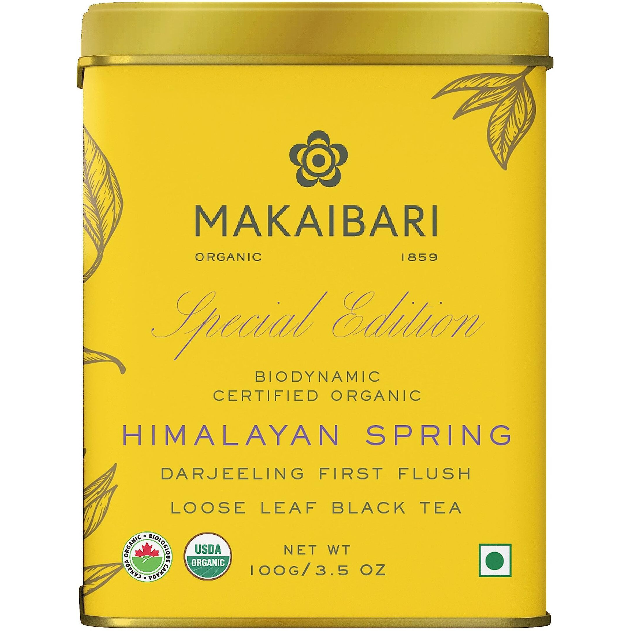 Makaibari Himalayan Spring, Special Edition First Flush Black tea 100 gm Loose Leaf First Flush Black Tea | USDA Organic Certified Darjeeling Black Tea | Single Estate Loose Leaf Tea