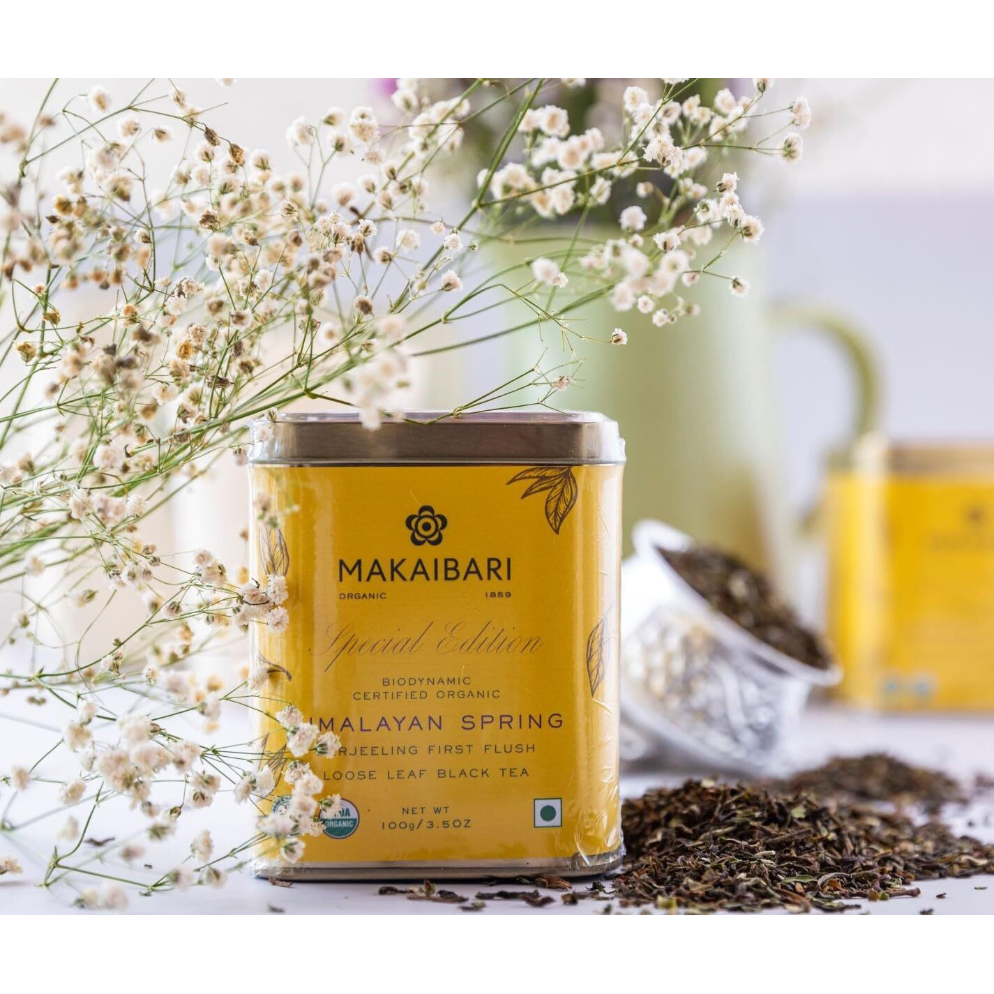 Makaibari Himalayan Spring, Special Edition First Flush Black tea 100 gm Loose Leaf First Flush Black Tea | USDA Organic Certified Darjeeling Black Tea | Single Estate Loose Leaf Tea