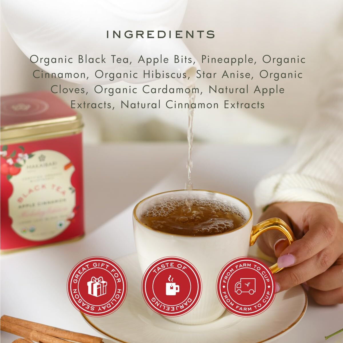 Makaibari Holiday Edition  Apple Cinnamon Black Tea | Usda Certified Premium Black Tea | Anti-Oxidants, Immunity Booster | Tin Caddy, Loose Leaves - 50 Gm