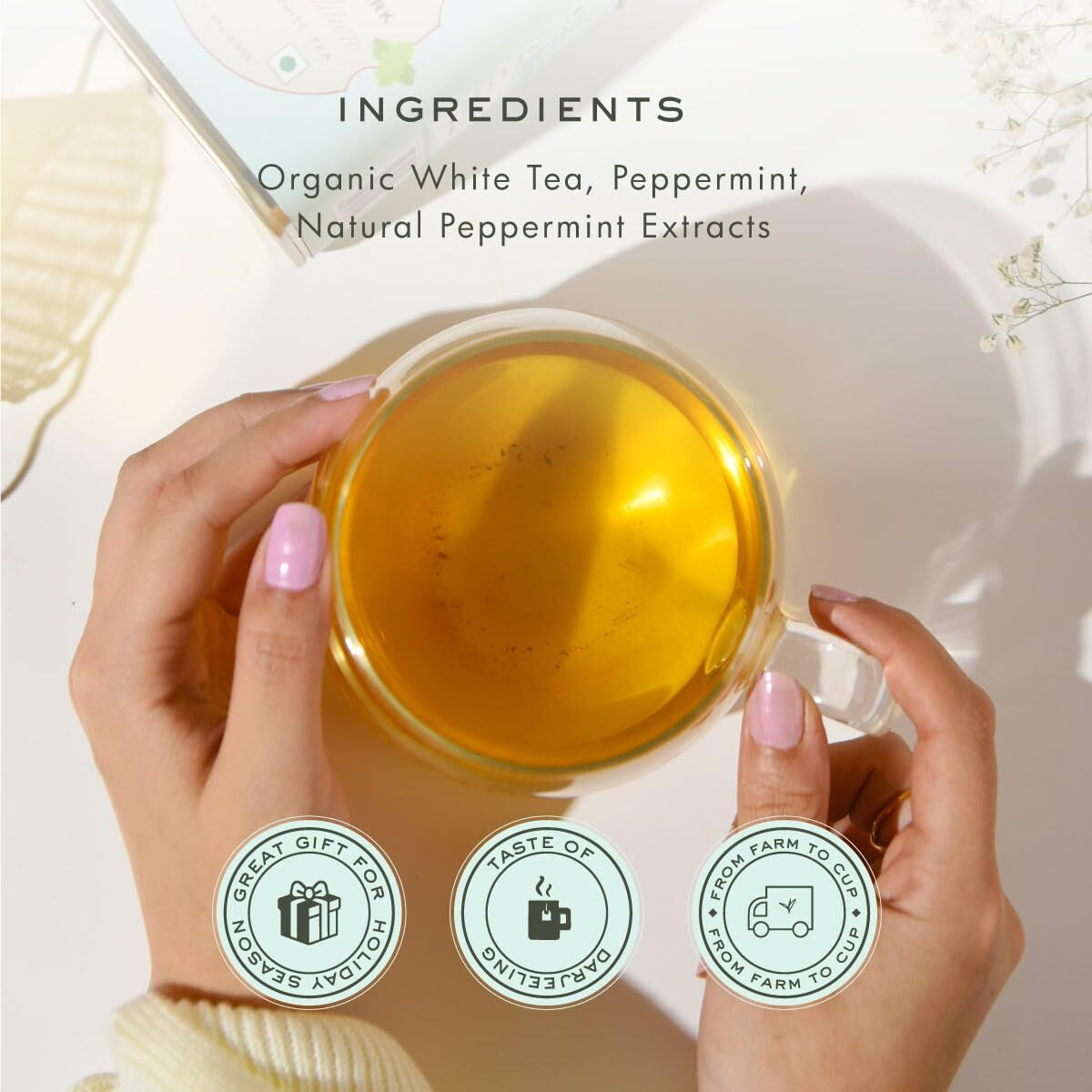 Makaibari Holiday Edition  White Peppermint Bark|Usda Certified Premium White Tea|Anti-Oxidants, Immunity Booster, Low Caffeine|Supports Healthy Skin|Tin Caddy|50Gram - Loose Leaves