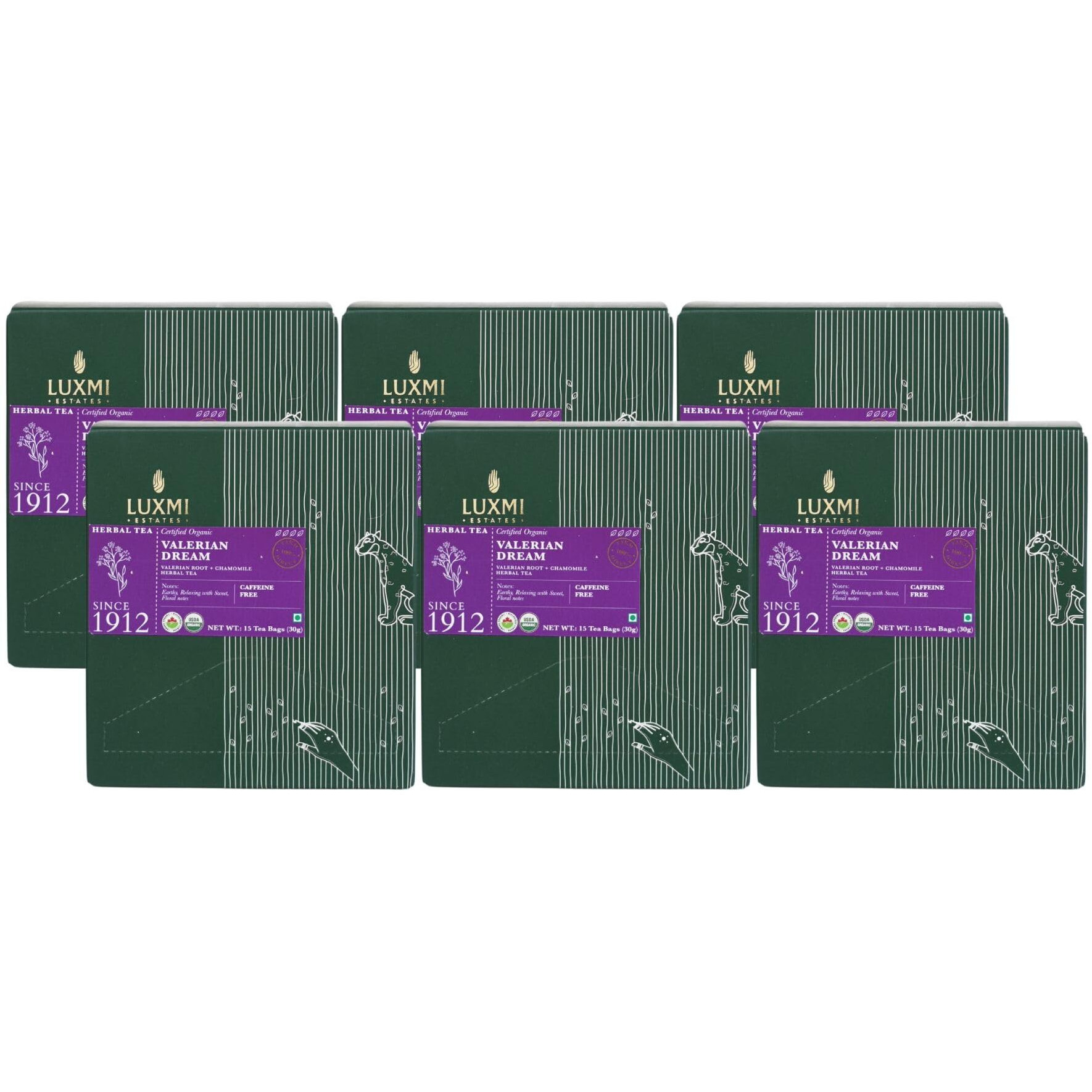 LUXMI Estates Sleep Tea With Valerian Root 15 Tea Bags (30G) Get Pack Of 6|With Chamomile, Lavender & Valerian Root|Usda Organic, Caffeine Free|Get Better Sleep With Wellness Herbal Teas|90 Cups