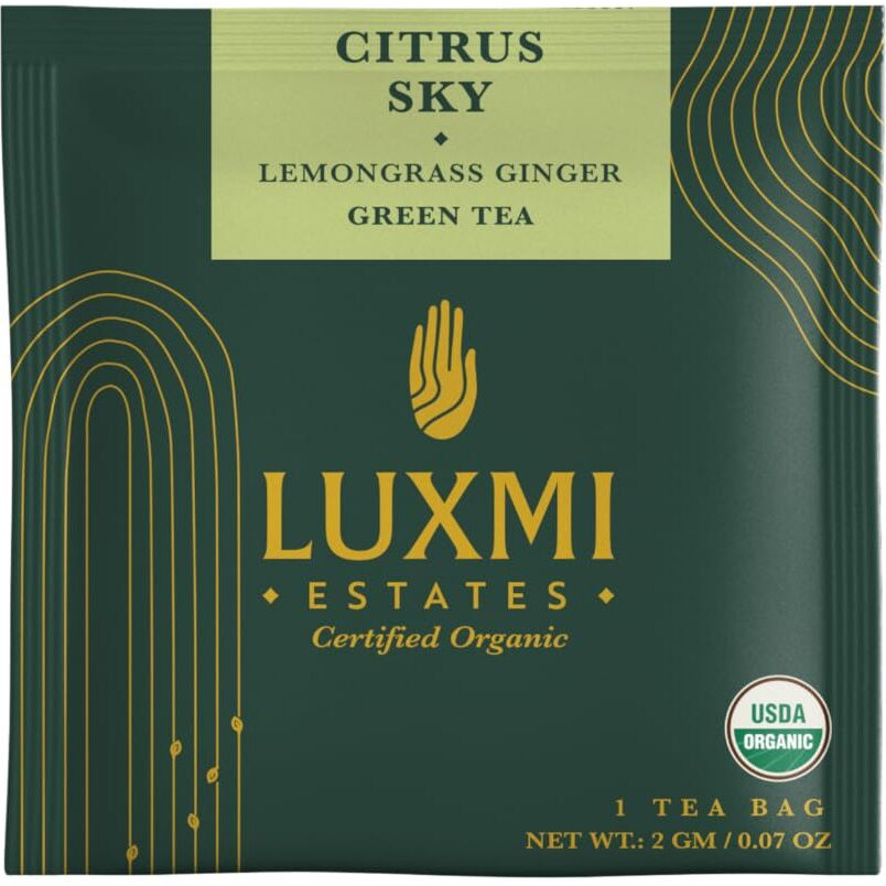 LUXMI Estates Citrus Sky Lemongrass Ginger Green Tea 15 Tea Bags (30 Gram) Get Pack Of 6|Certified Organic Darjeeling Green Tea|Natural Lemon Balm Tea-Calming, Supports Digestion|90 Cups