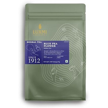 Luxmi Estates Blue Pea Flower Herbal Tea 50 Tea Bags - 1.5g each (75g) Pack | USDA Certified Organic Herbal Tea | Caffeine-Free | Single Ingredient | 50 Cups Bulk Pack