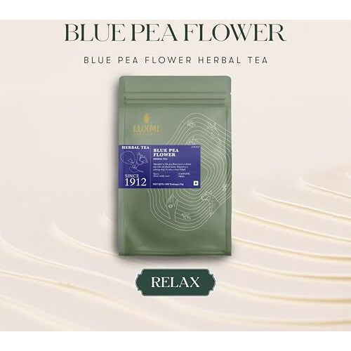 Luxmi Estates Blue Pea Flower Herbal Tea 50 Tea Bags - 1.5g each (75g) Pack | USDA Certified Organic Herbal Tea | Caffeine-Free | Single Ingredient | 50 Cups Bulk Pack