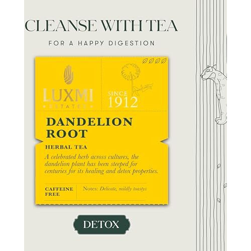 LUXMI Estates Dandelion Root Herbal Tea 50 Tea Bags (100 gram) Pack | Usda Certified Organic Herbal Tea | Caffeine-Free | Single Ingredient | 50 Cups Bulk Pack