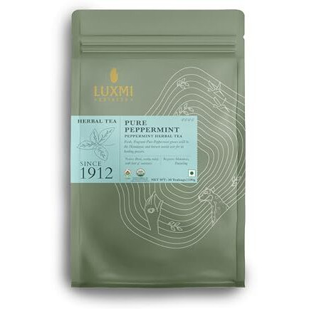 Luxmi Estates Purely Peppermint 50 Tea Bags - 1g each (50g) Pack | USDA Certified Organic Herbal Tea | Mint Tea Best for Night Time | 50 Cups Bulk Pack