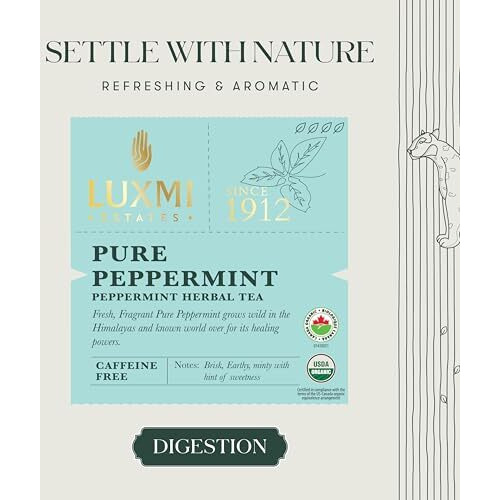 Luxmi Estates Purely Peppermint 50 Tea Bags - 1g each (50g) Pack | USDA Certified Organic Herbal Tea | Mint Tea Best for Night Time | 50 Cups Bulk Pack