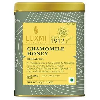 Luxmi Estates Chamomile Honey Herbal Tea 50gm Tin Caddy | Certified Organic Tea | Caffeine-Free | 25 Cups
