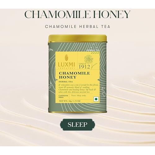 Luxmi Estates Chamomile Honey Herbal Tea 50gm Tin Caddy | Certified Organic Tea | Caffeine-Free | 25 Cups