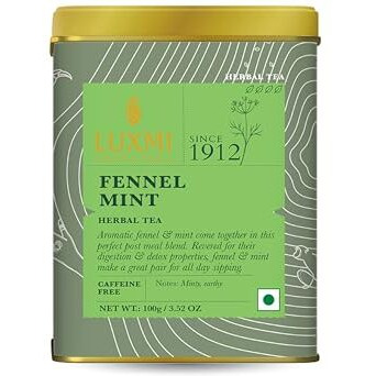 LUXMI Estates Fennel Mint Herbal Tea 100Gm Tin Caddy | Usda Certified Organic Herbal Tea | Caffeine-Free | 50 Cups, Loose Leaves