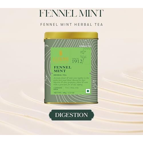 LUXMI Estates Fennel Mint Herbal Tea 100Gm Tin Caddy | Usda Certified Organic Herbal Tea | Caffeine-Free | 50 Cups, Loose Leaves