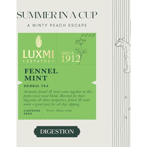 LUXMI Estates Fennel Mint Herbal Tea 100Gm Tin Caddy | Usda Certified Organic Herbal Tea | Caffeine-Free | 50 Cups, Loose Leaves
