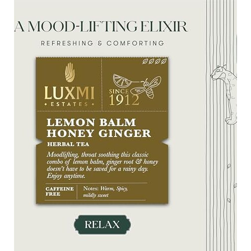 Luxmi Estates Lemon Balm Honey Ginger Herbal Loose Tea 50gm Tin Caddy | USDA Certified Organic Herbal Tea | Caffeine-Free | 25 Cups