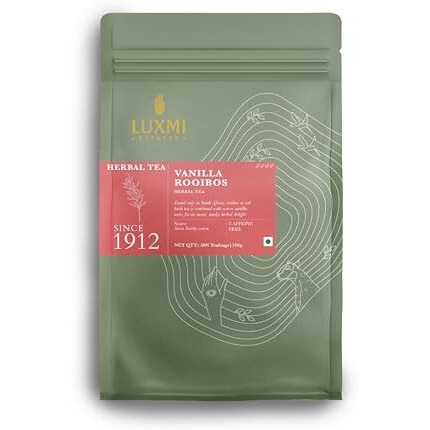 LUXMI Estates Vanilla Rooibos Chai Herbal Tea 50 Tea Bags (100 Gram) Pack | Certified Organic Tea | Caffeine-Free | 50 Cups Bulk Pack