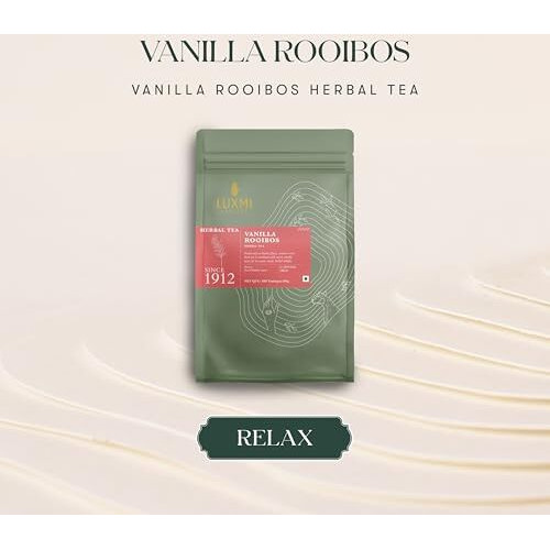 LUXMI Estates Vanilla Rooibos Chai Herbal Tea 50 Tea Bags (100 Gram) Pack | Certified Organic Tea | Caffeine-Free | 50 Cups Bulk Pack