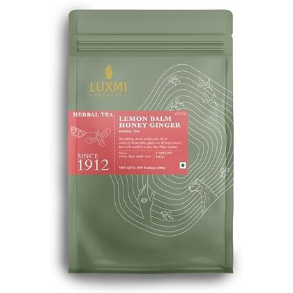 LUXMI Estates Lemon Balm Honey Ginger Herbal Loose Tea 50 Tea Bags (100 Gram) Pack | Usda Certified Organic Herbal Tea | Caffeine-Free | 50 Cups Bulk Pack