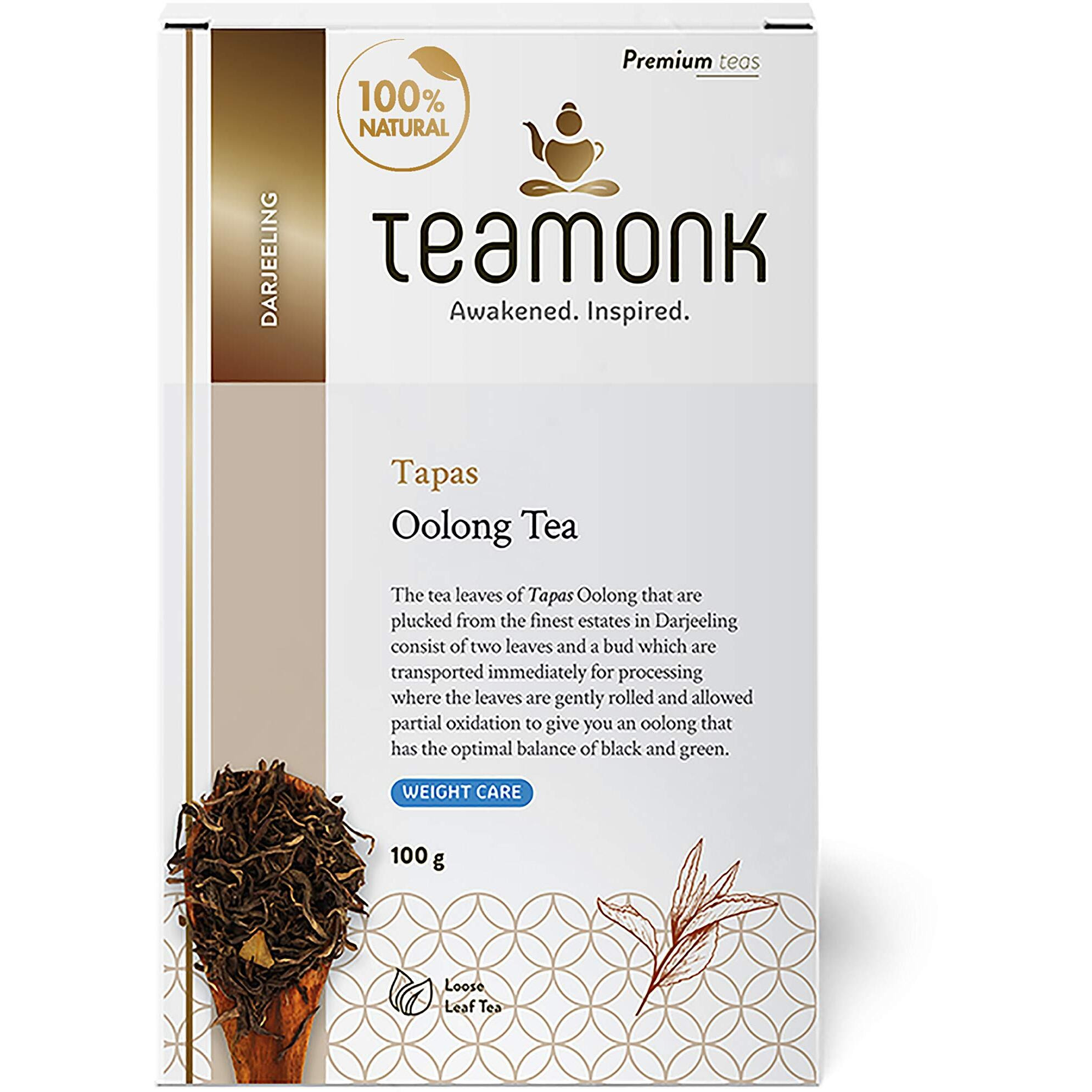 Teamonk - Tapas Oolong Tea Leaves 100g (Makes 50 Cups) | USDA Certified Organic Darjeeling Tea | Pure and Herbal Tea | Promotes Overall Wellbeing | No Oils, Artificial Aroma, or Taste Enhancers