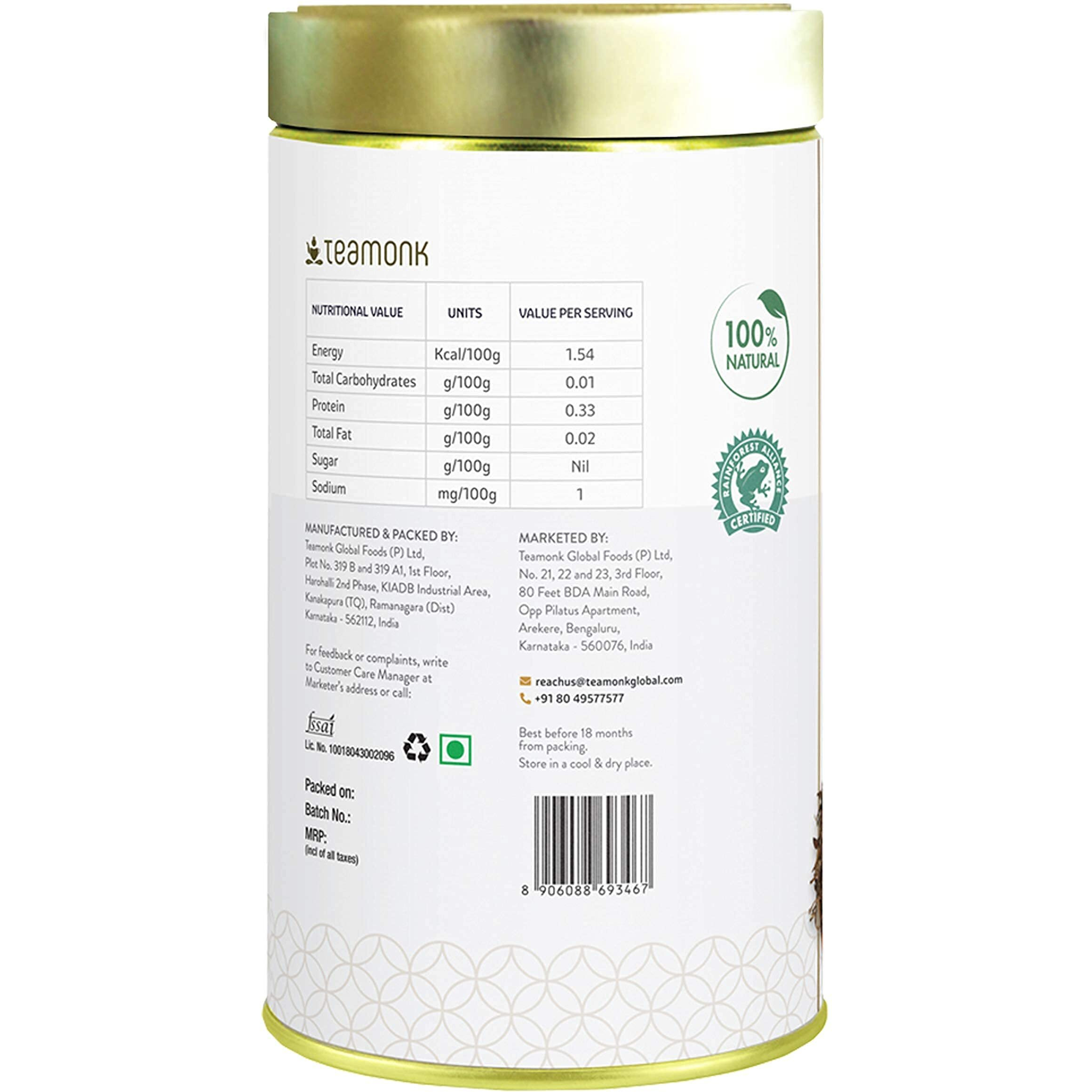 Teamonk - Kimaya White Tea (Makes 75 Cups Of White Tea) | Usda Certified Organic Darjeeling Tea, Loose Leaves - 150 Gm