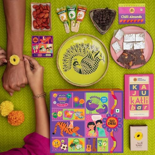 GO DESi 17-Item Rakhi Gift Hamper for Brother | Rakhi Gift for Brother | Rakhi Gift for Sister | Premium Rakhi Gift Box | Rakhi gift hamper for Brother and Sister | Rakhi with sweets | Rakhi with Gift | Rakhi Gift Hamper | Sweets gift box | Dry Fruits | Rakhi