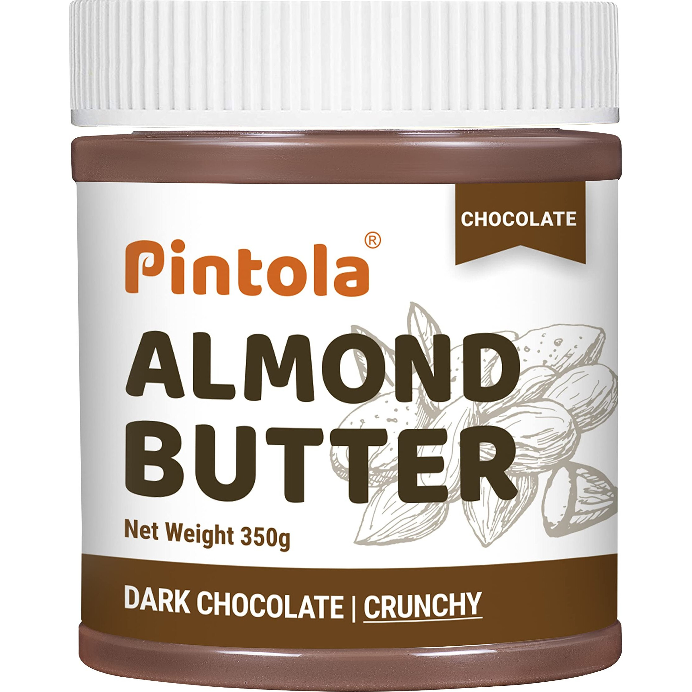 Pintola Almond Butter Dark Chocolate Crunchy 350g, | High Fiber | Crispy | Gluten & Cholesterol Free | 14g Protein | Made with dark chocolate & fresh almonds
