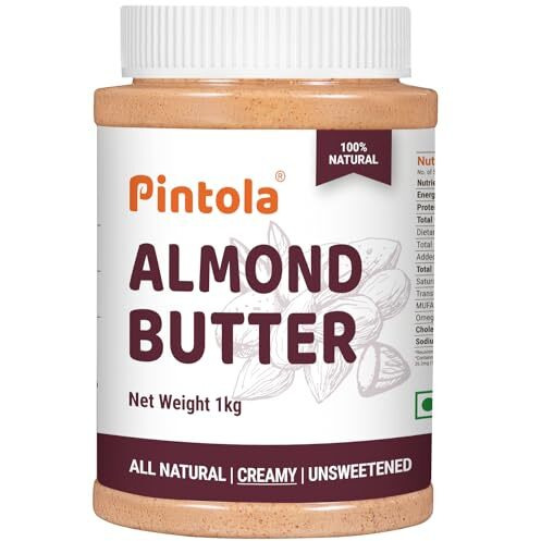 Pintola Almond Butter Creamy 1kg - All Natural Unsalted Butter, Healthy Almond Butter Unsweetened for Bread Spreads, Vegan Almond Butter