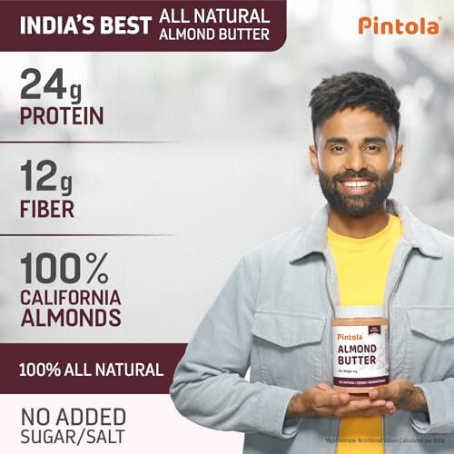 Pintola Almond Butter Creamy 1kg - All Natural Unsalted Butter, Healthy Almond Butter Unsweetened for Bread Spreads, Vegan Almond Butter