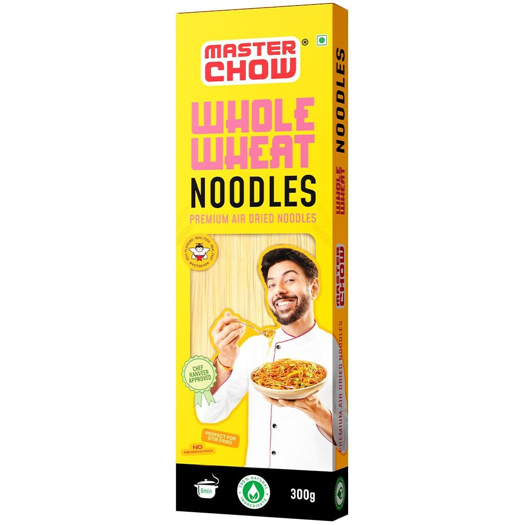 MasterChow Healthy Whole Wheat Noodles | No Preservatives | 100% Atta | Get Restaurant Style Taste in Just 10 Minutes | No Maida, Not Fried | Serves 4-5 Meals - 300gms