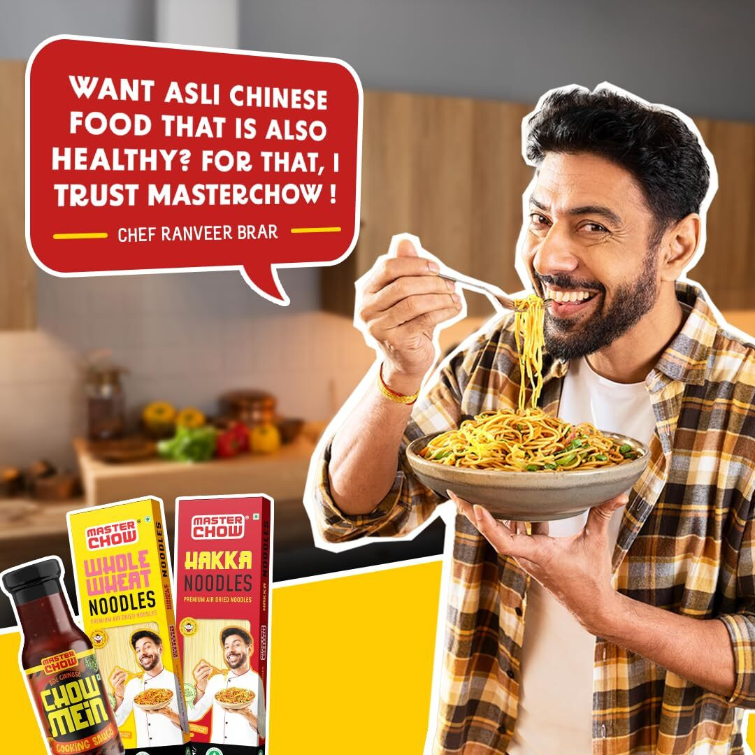 MasterChow Healthy Whole Wheat Noodles | No Preservatives | 100% Atta | Get Restaurant Style Taste in Just 10 Minutes | No Maida, Not Fried | Serves 4-5 Meals - 300gms