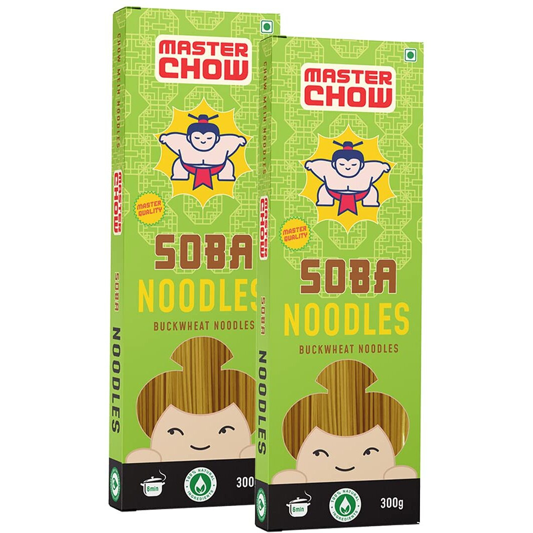 MasterChow Healthy Soba Noodles - Pack of 2 | Made with Buckwheat Flour 70% & Whole Wheat 30% | Serves 4-5 Meals - 600gms