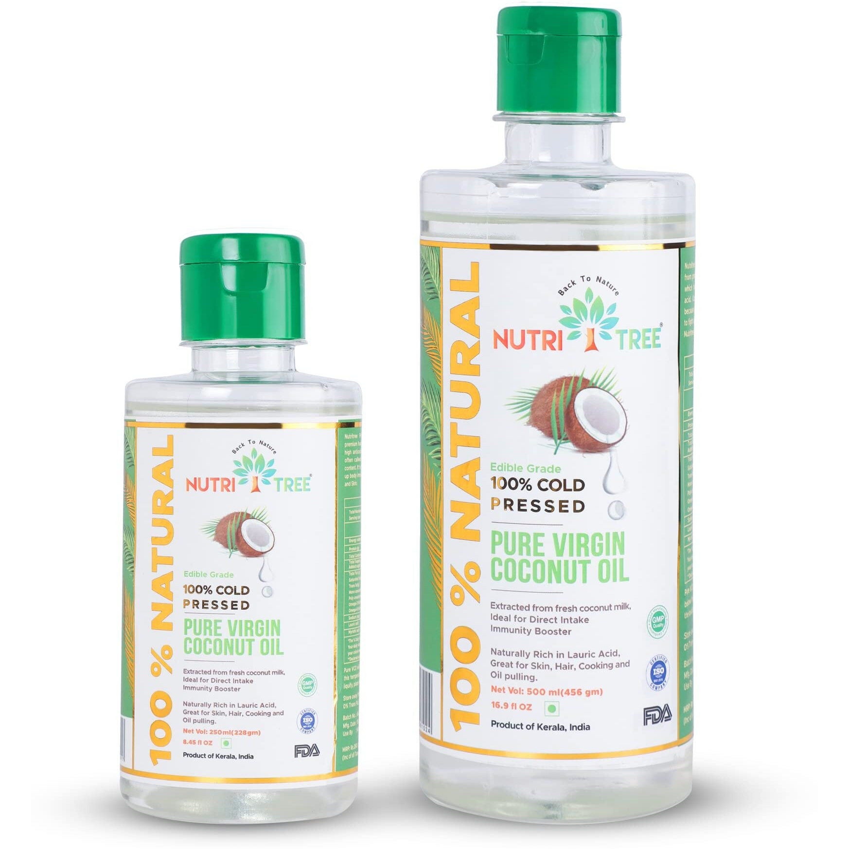 Nutritree 100 % Cold Pressed Pure Virgin Coconut Oil | 500 ml+ 250 ml (Pack of Two) | Multi Usage | Extracted from Coconut Milk | Offer Pack | 100% Naturally Rich in Lauric Acid | Great for Skin, Baby Massage, Hair, Cooking, Oil Pulling | Product of Kerala