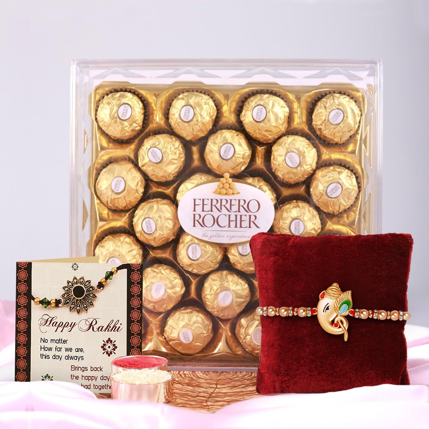 TIED RIBBONS Rakhi Gift for Brother with Chocolates - Premium Rakhi with Chocolates Pack Mini Greeting Card and Roli Chawal - Rakhi for Brother