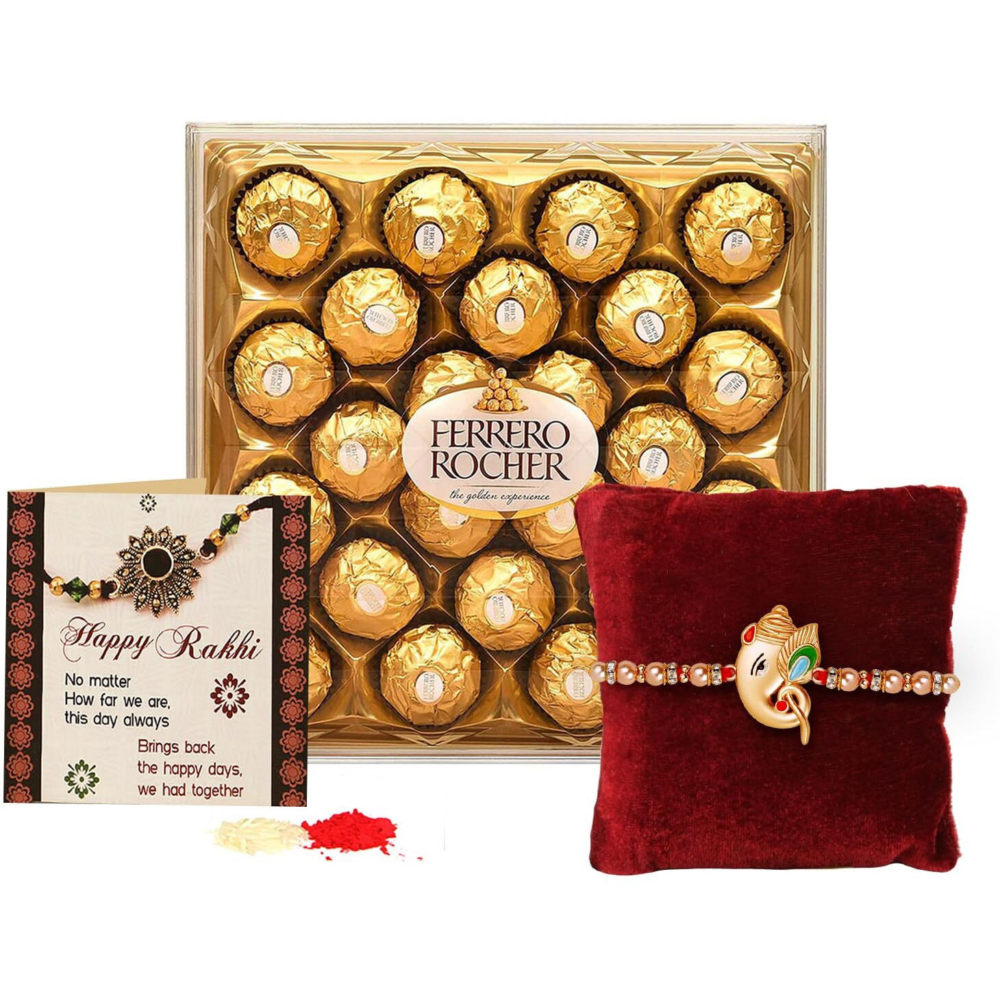 TIED RIBBONS Rakhi Gift for Brother with Chocolates - Premium Rakhi with Chocolates Pack Mini Greeting Card and Roli Chawal - Rakhi for Brother