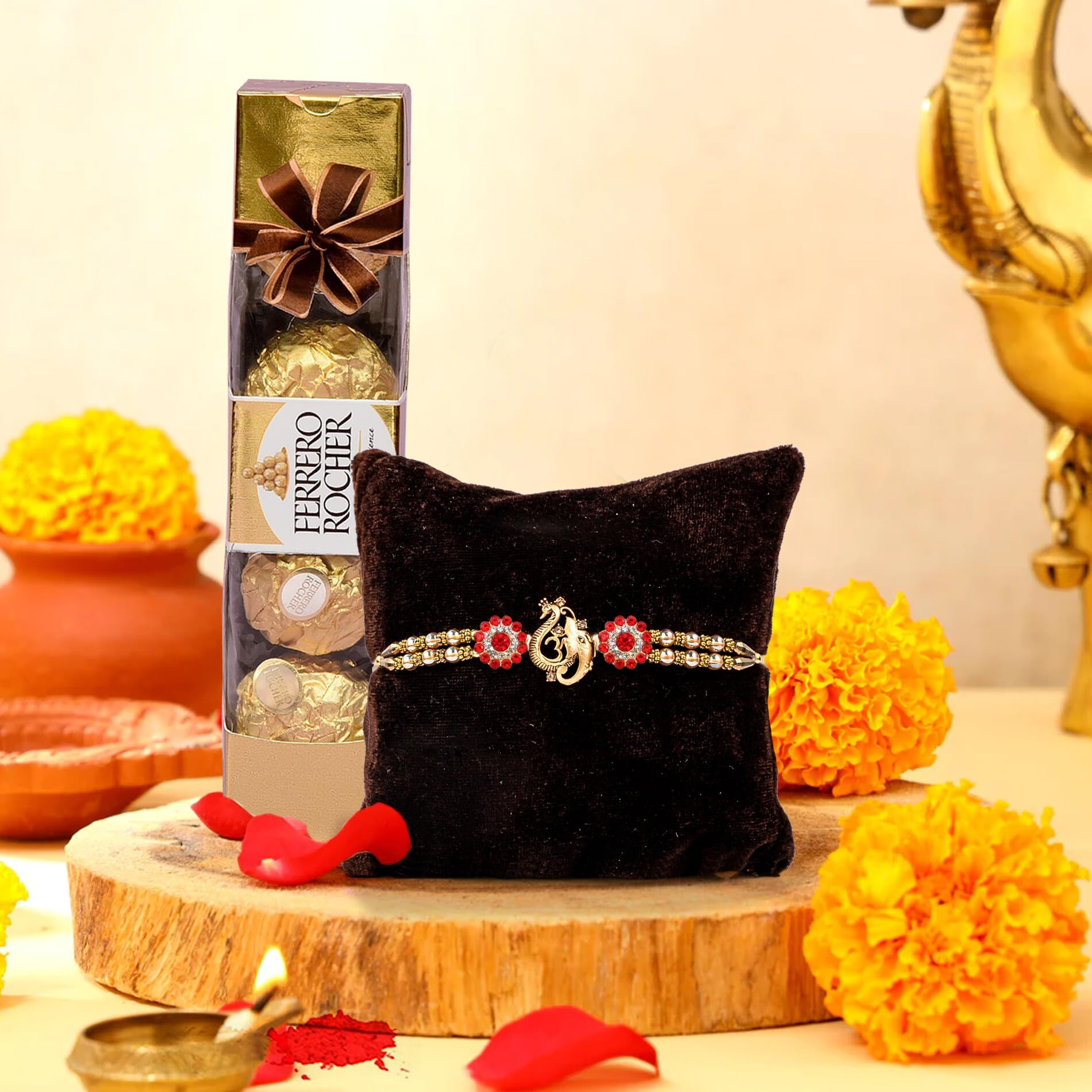 TIED RIBBONS Rakhi for Brother with Chocolates - Designer Rakhi with Chocolate Box (4 pcs) , Rakshabandhan Special Card - Rakhi Gift for Brother