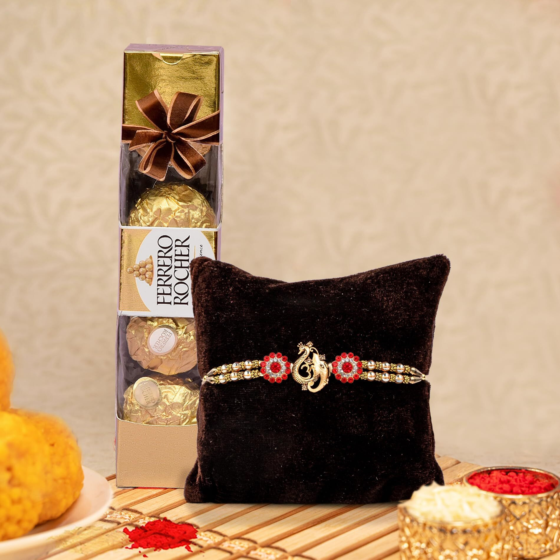 TIED RIBBONS Rakhi for Brother with Chocolates - Designer Rakhi with Chocolate Box (4 pcs) , Rakshabandhan Special Card - Rakhi Gift for Brother