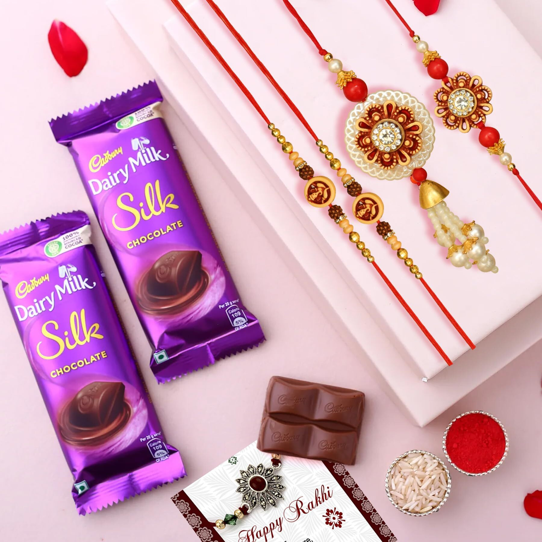 TIED RIBBONS Rakhi for Brother and Bhabhi with Chocolates Gift - Premium Lumba Rakhi Set with Chocolates Chawal Roli Chawal and Mini Greeting Card - Bhaiya Bhabhi Rakhi Set with Gift
