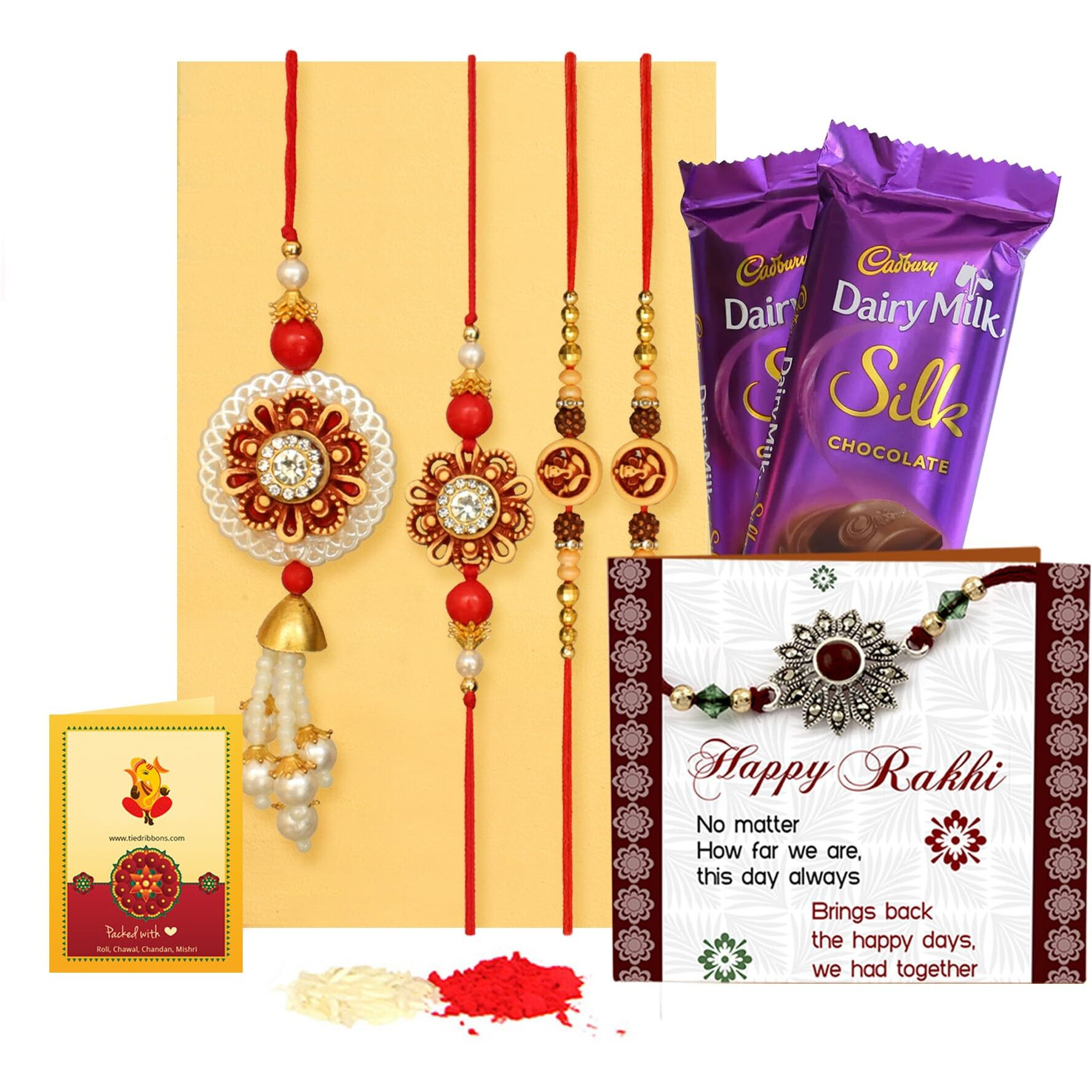 TIED RIBBONS Rakhi for Brother and Bhabhi with Chocolates Gift - Premium Lumba Rakhi Set with Chocolates Chawal Roli Chawal and Mini Greeting Card - Bhaiya Bhabhi Rakhi Set with Gift
