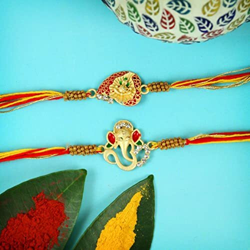 TIED RIBBONS Rakhi for Brother with Chocolate - Pack of 2 Premium Rakhi with Chocolates Pack Mini Greeting Card and Roli Chawal - Rakhi Gift for Brother