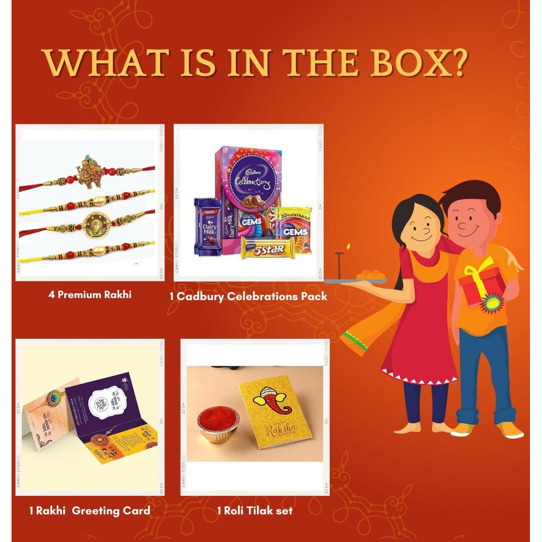 Rakhi for Brother Combo with Gift, Rakhi Gift for Brother Rakhi with Chocolate For Bhai Bhabhi Kids, Rakshabandhan Gifts for Brother with Rakhi Rakhi Set of 4