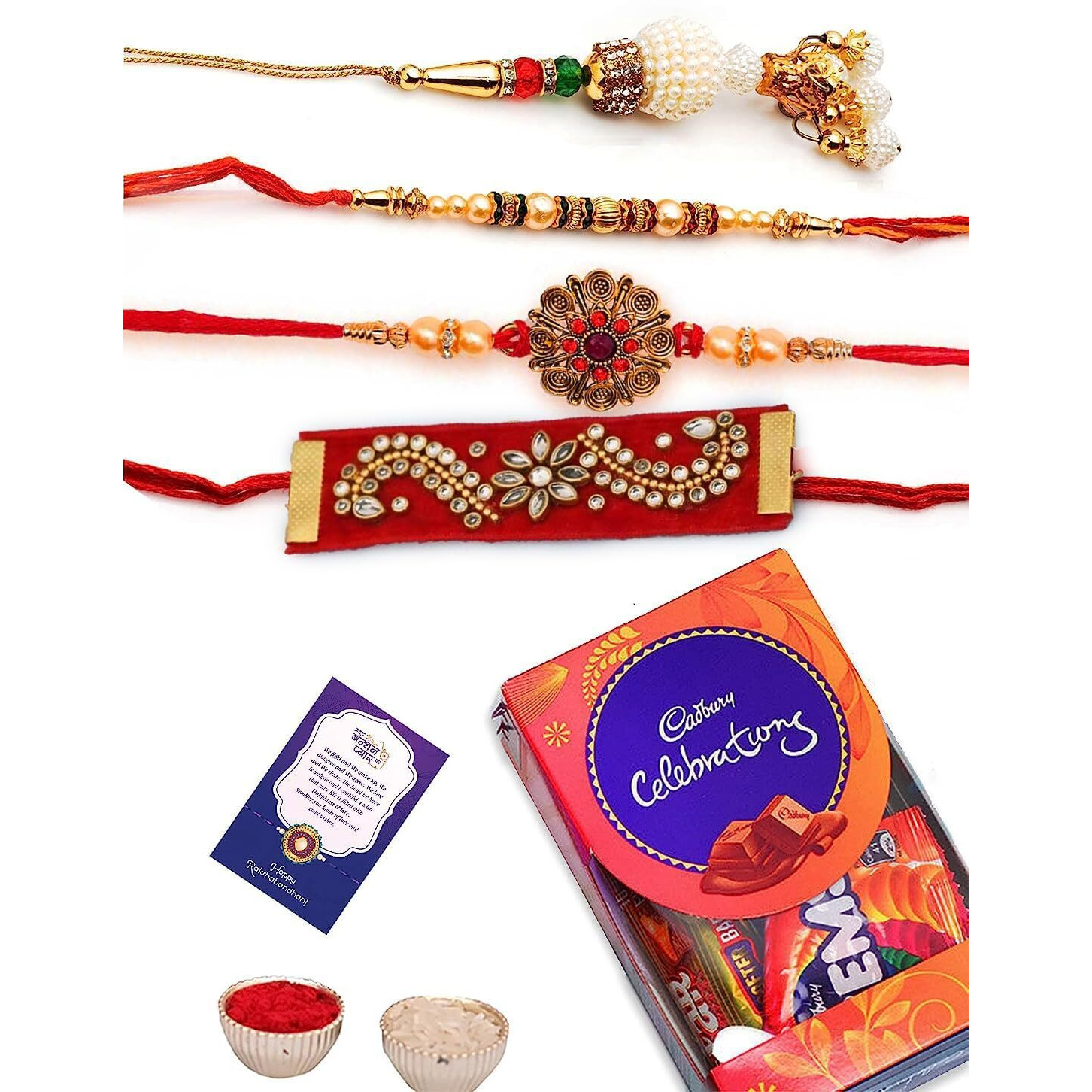 Rakhi for Brother Combo with Gift, Rakhi Gift for Brother Rakhi with Chocolate For Bhai Bhabhi Kids, Rakshabandhan Gifts for Brother with Rakhi, Rakhi set of 4 with Greeting Card