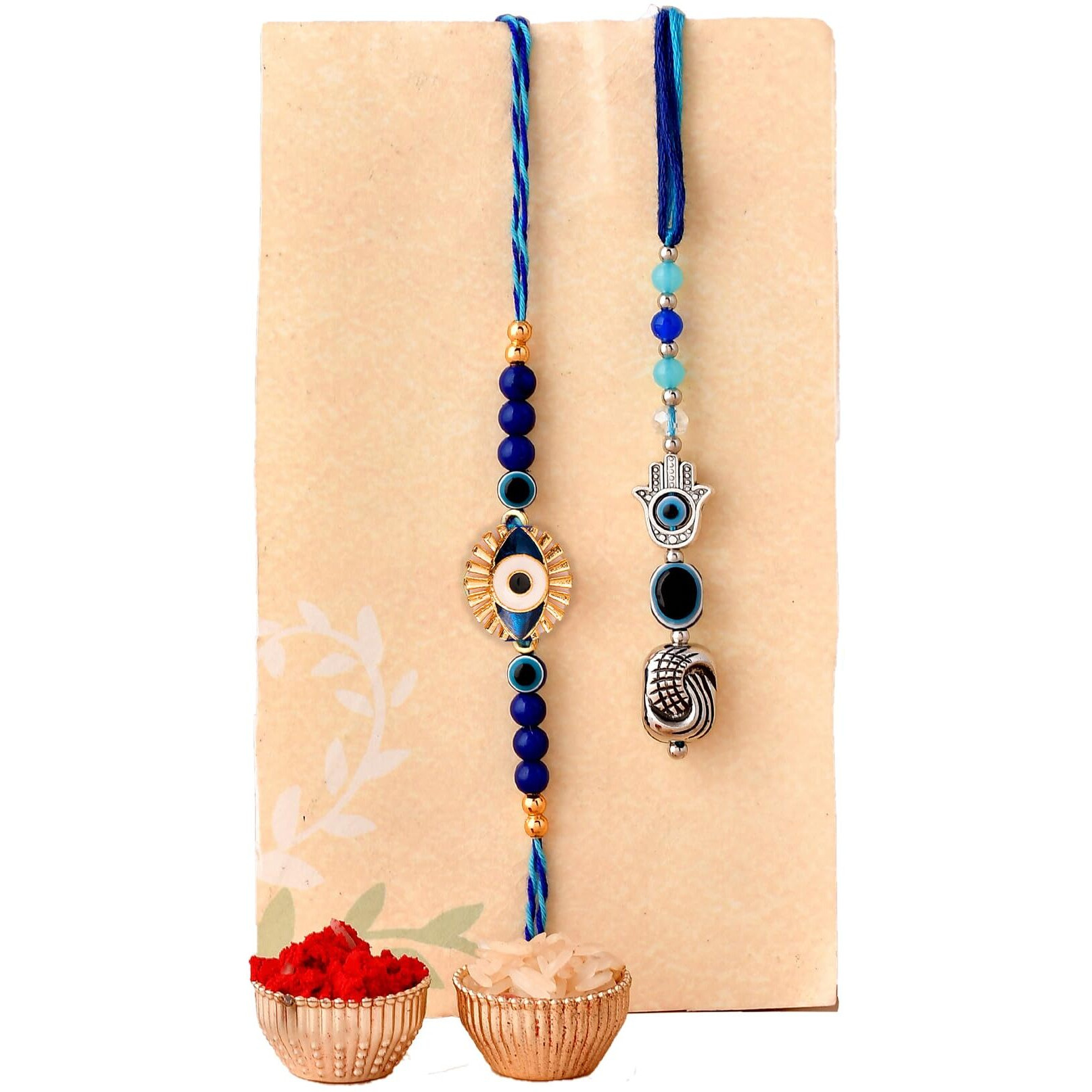 CraftVatika Ferrero Moments Chocolate Rakhi Chocolate Pooja Coin Gift for Brother Bhaiya Bhabhi, Evil Eye Rakhi Combo Set of 2 with Ferrero Moments for Brother Bhaiya