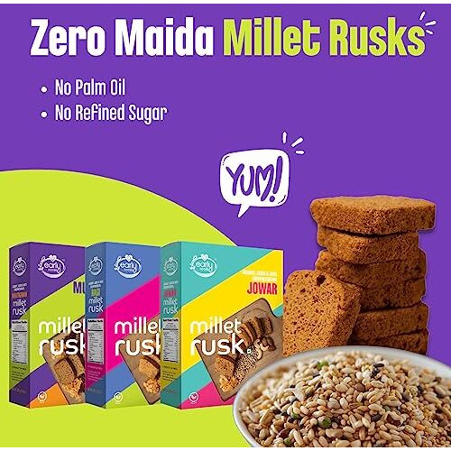 Early Foods - Pack of 3  Ragi, Jowar & Multigrain Rusks | Millet Rusk Sugar Free | No Maida Rusk | Rusks for Kids | Millet Toast Biscuits Rusk 230g x 3