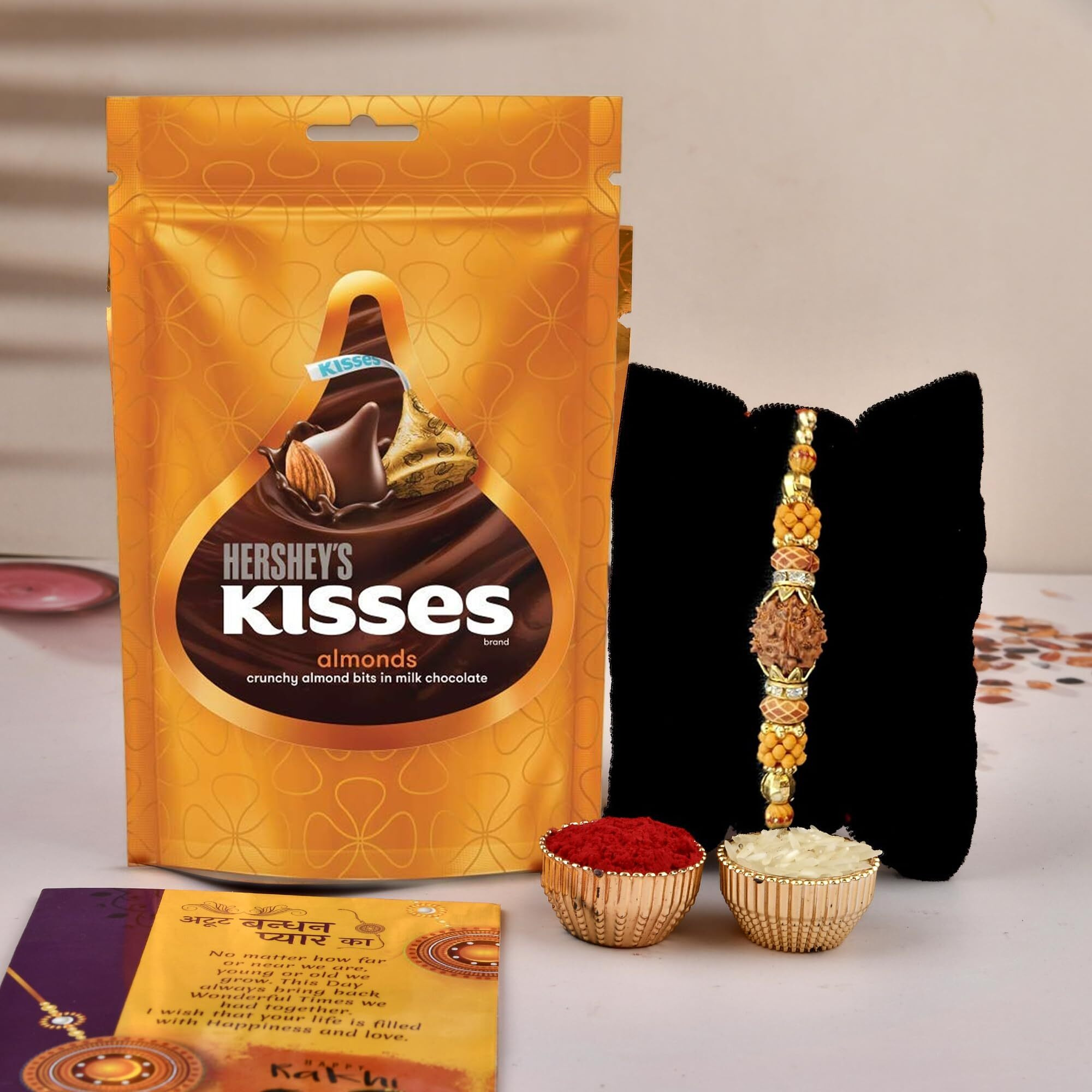 CraftVatika Rakhi for Brother with gift combo | Silver Puja Coin, Hersheys Chocolate Gift Combo | Rakhi for Bhai Kids Boy Bhaiya Men Kids, Premium Rudraksh Rakhi Gift Hamper, Rakhi for Brother with Chocolates
