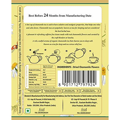 SAN-CHA Tea Boutique,Chamomile Tea,Pure Chamomile Flowers,50G Loose Leaf Tea,Caffeine Free Herbal Tea,Good Sleep Tea,Stress Relief Tea,Bedtime Tea,0.1 Kg