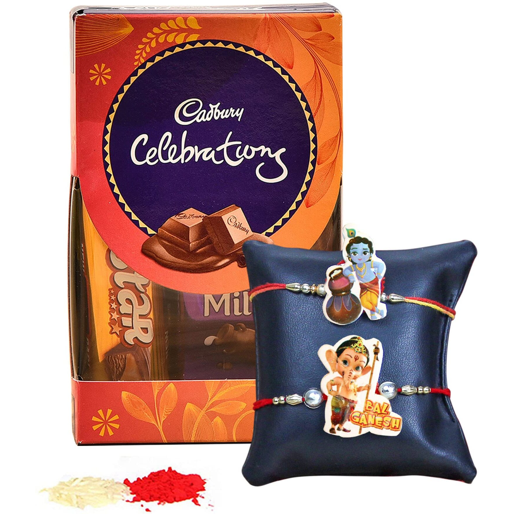 TIED RIBBONS Rakhi for Kids Boys with Chocolates Gift Pack - Pack of 2 Cartoons Rakhi with Cadbury Celebration Chocolates Pack and Roli Chawal - Cartoon Rakhis for Kids