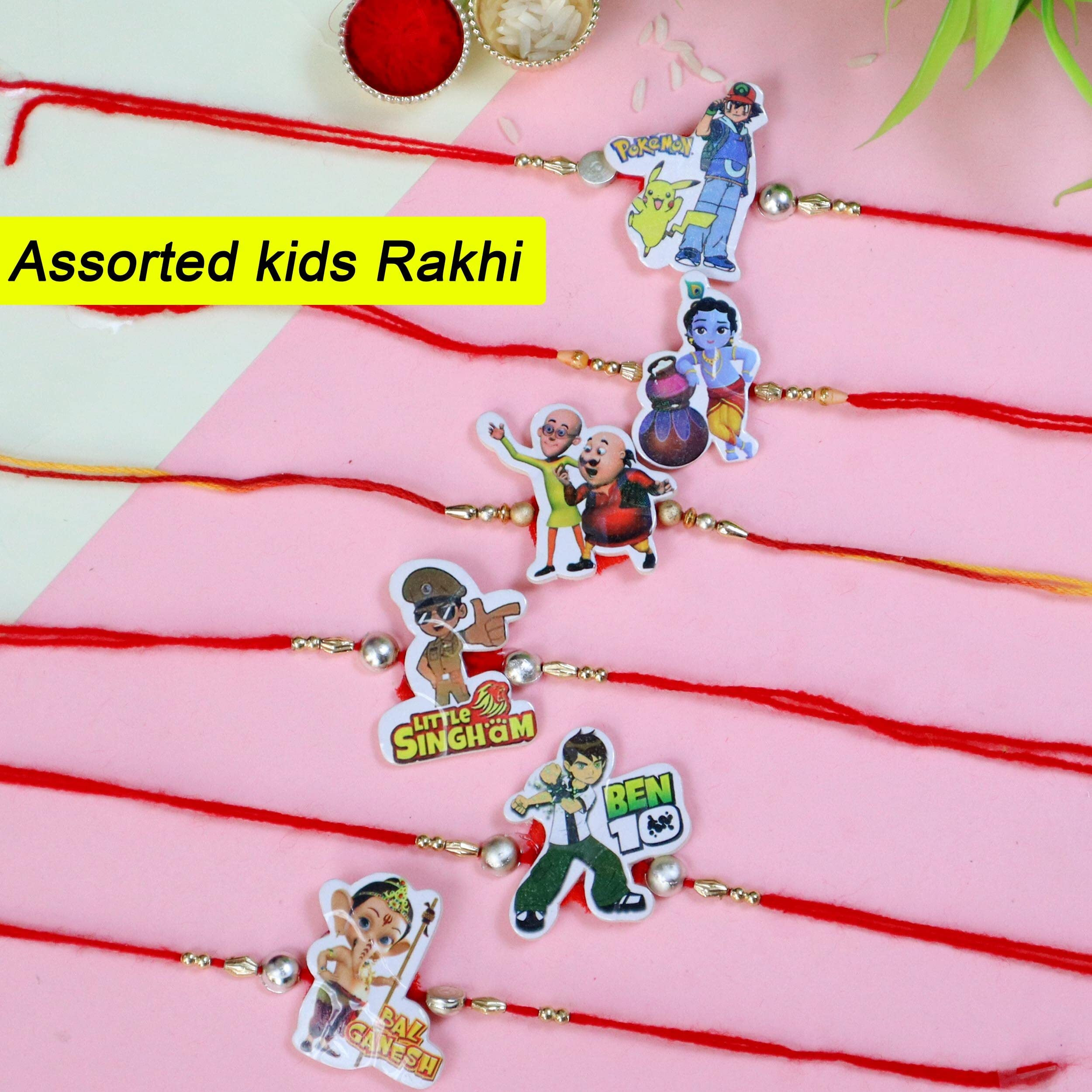 TIED RIBBONS Rakhi for Kids Boys with Chocolates Gift Pack - Pack of 2 Cartoons Rakhi with Cadbury Celebration Chocolates Pack and Roli Chawal - Cartoon Rakhis for Kids