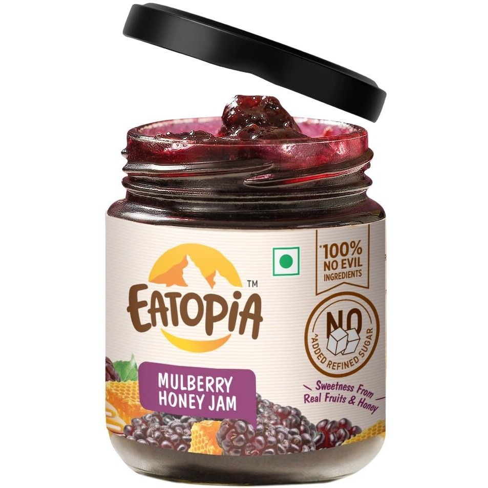 Eatopia Mulberry Honey Jam | Sugar Free | 100% Pure & Natural | No Preservatives | No Added Colours & Flavours | 70% Mulberries & 30% Wild Honey | Healthy Good for Gut Health | Pack of 1-240g