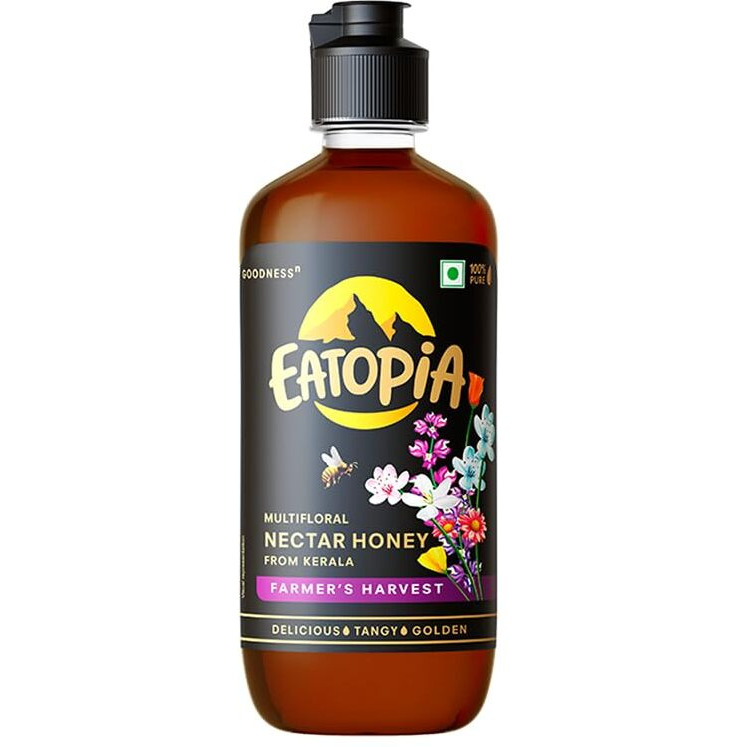 Eatopia Farmers Harvest Honey Squeeze Bottle | Pure Honey with No Added Sugar | 100% Natural Honey | Organic Honey | Raw, Unprocessed, Unpasteurized Honey | Nectar Honey | Pack of 1-500gm