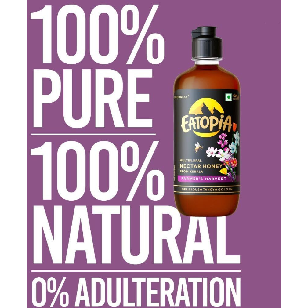Eatopia Farmers Harvest Honey Squeeze Bottle | Pure Honey with No Added Sugar | 100% Natural Honey | Organic Honey | Raw, Unprocessed, Unpasteurized Honey | Nectar Honey | Pack of 1-500gm