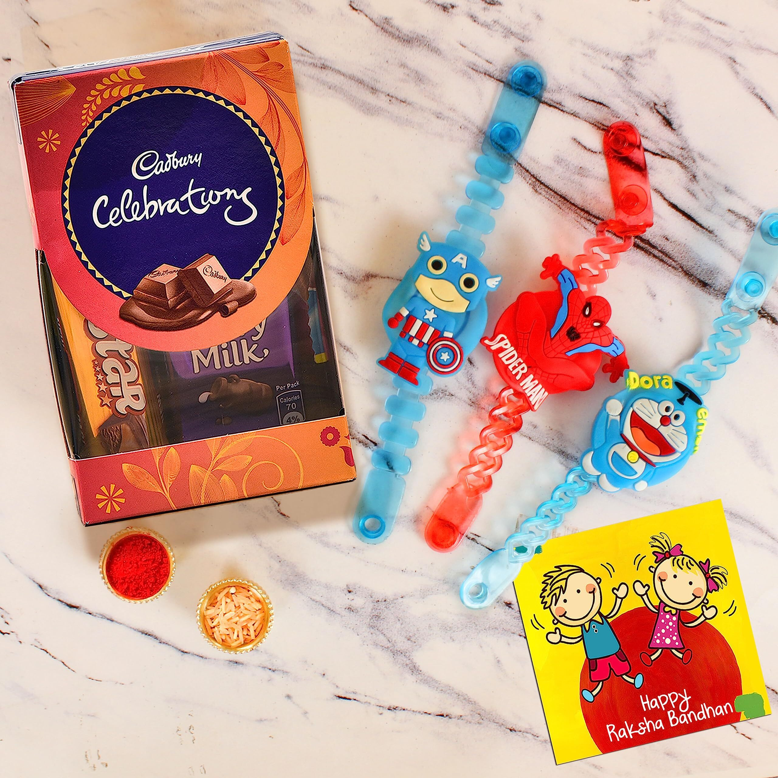 TIED RIBBONS Rakhi for Kids with Chocolates Gift Pack - Set of 3 Premium Kids Lights Rakhi with Celebration Chocolates Gift Pack, 250 Grams